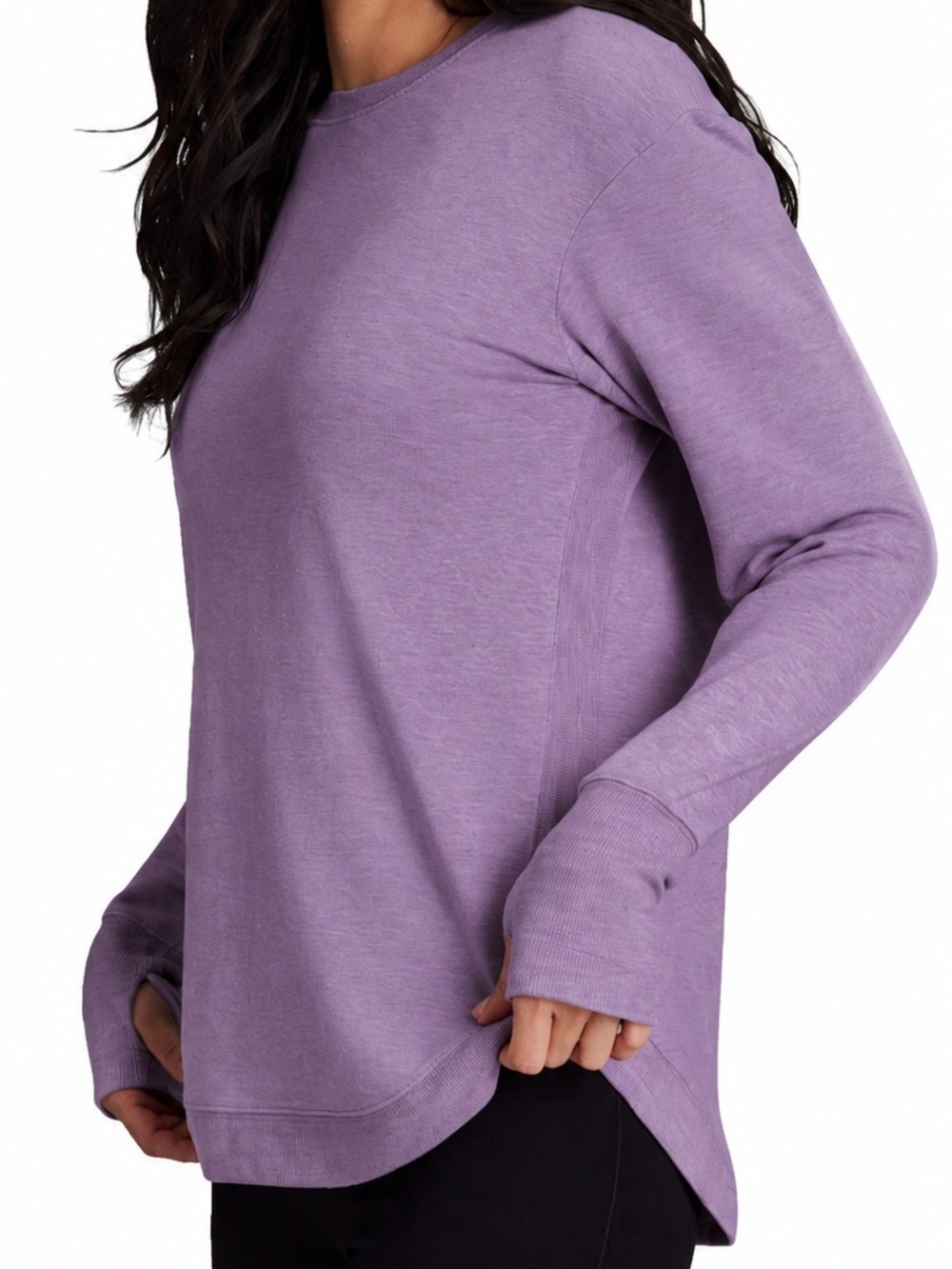 RBX Purple Lightweight Ribbed Trim Crewneck Long Sleeve Top